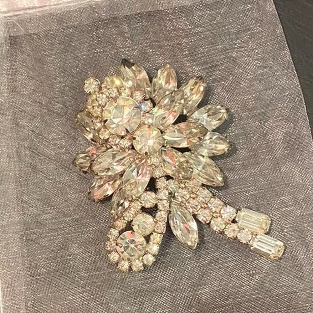 Elegant Silver Crystal Brooch